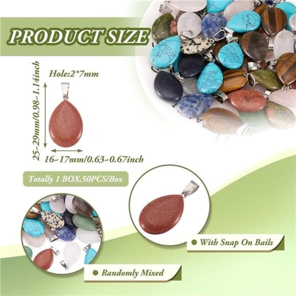 50Pcs Teardrop Stone Pendants Water Drop Healing Crystal Quartz Chakra Gemstone - Picture 4 of 7
